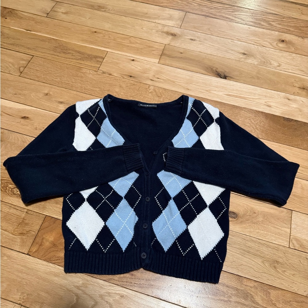 Brandy Melville Argyle Knit Cardigan Sweater